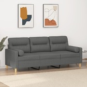 3-Seater Sofa with Throw Pillows-Dark Grey Fabric