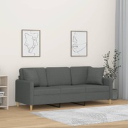 3 Seater Sofa with Throw Pillows Dark Grey Fabric