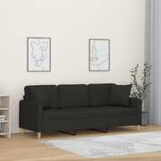 3-Seater Sofa with Throw Pillows Black