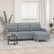 3-Seater Sofa with Footstool Light Grey Fabric