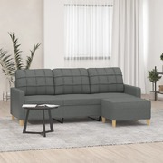 3-Seater Sofa with Footstool Dark Grey Fabric