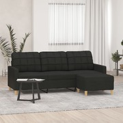 3-Seater Sofa with Footstool Black Fabric
