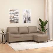 3-Seater Sofa with Footstool Cappuccino Faux Leather