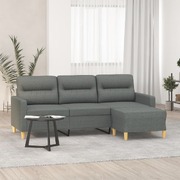3-Seater Sofa with Footstool-Dark Grey Fabric