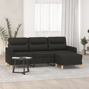 3-Seater Sofa with Footstool Black-Fabric