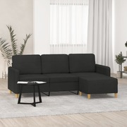 3 Seater Sofa with Footstool Black Fabric