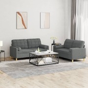 2-Piece Sofa Set with Pillows Dark Grey Fabric