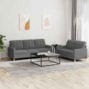 2 Piece Sofa Set with Cushions Dark Grey Fabric