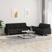 2 Piece Sofa Set with Cushions Black Fabric