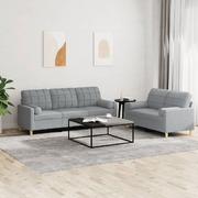 2 Piece Sofa Set with Pillows Light Grey Fabric
