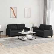 2-Piece Sofa Set with Cushions Black Faux Leather