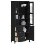 Highboard Sideboard Storage Cabinet Living Room Black Solid Wood Pine