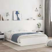 Bed Frame with Drawers-White Engineered Wood Queen