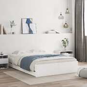 Bed Frame with Drawers White Engineered Wood Double