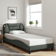 Bed Frame with Headboard Dark Grey Single Size Fabric