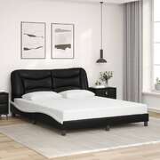 Bed Frame with Headboard Black and White Queen Size 
