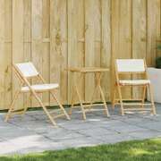 3 Pcs Folding Bistro Set with Cream White Cushions Bamboo