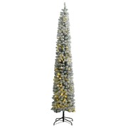 Slim Christmas Tree 300 LEDs , Ball Set, Flocked Snow 300 cm