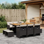 11 Piece Garden Dining Set with Cushions Black
