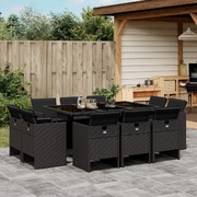 11 Piece Garden Dining Set with Cushions Black - Poly Rattan