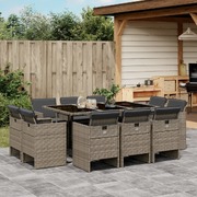 11-Piece Garden Dining Set with Cushions Grey Poly Rattan