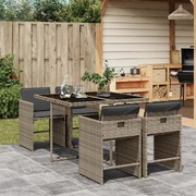 Elegance 5-Pcs Garden Dining Set with Grey Poly Rattan and Cushions