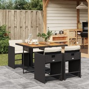 Comfort 5-Piece Garden Dining Set with Cushions Black Poly Rattan