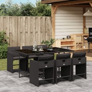 7-Piece Garden Dining Set with Cushions Black