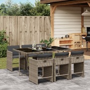 7 Pcs Garden Dining Set with Cushions Grey Poly Rattan