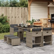 Serenity: 9-Piece Grey Poly Rattan Dining Set with Comfort Cushions