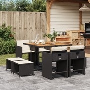 Outdoor Elegance: 9-Piece Black Poly Rattan Dining with Cushions