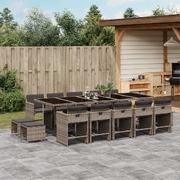 15-Piece Garden Dining Set with Cushions Grey Poly Rattan