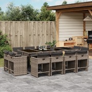 13 Piece Garden Dining Set with Cushions-Grey Poly Rattan