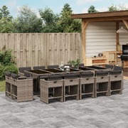 15 Piece Garden Dining Set with Cushions-Grey Poly Rattan