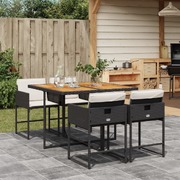 Shadow Luxe: 5-Piece Garden Dining Set with Black Poly Rattan and Cushions