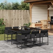 7 Piece Garden Dining Set with Cushions-Black Poly Rattan