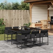 7 Piece Garden Dining Set with Cushions-Black Poly Rattan