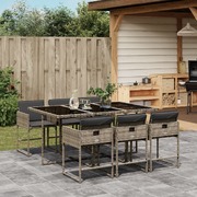 7 Piece Garden Dining Set with Cushions-Grey Poly Rattan