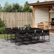 9-Piece Garden Dining Set with Plush Cushions in Black Poly Rattan