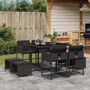 9-Piece Black Poly Rattan Garden Dining Set