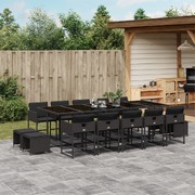 15 Piece Garden Dining Set with Cushions-Black Poly Rattan