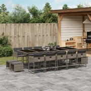 15 Pcs Garden Dining Set with Cushions Grey Poly Rattan