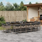 15-Pcs Garden Dining Set with Cushions Grey Poly Rattan