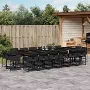 17 Pcs Garden Dining Set with Cushions Black Poly Rattan
