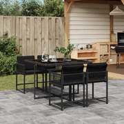 5-Piece Noir Poly Rattan Dining Set with Cushioned Comfort