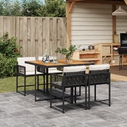 Shadow Haven: 5-Piece Garden Dining Ensemble in Black Poly Rattan with Cushions