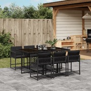 7 Pcs Garden Dining Set with Cushions Black Poly Rattan
