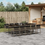 11 Piece Garden Dining Set with Cushions-Grey Poly Rattan