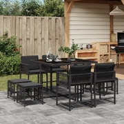 9 Piece Black Poly Rattan Dining Set with Cushions