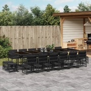 17-Pcs Garden Dining Set with Cushions Black Poly Rattan